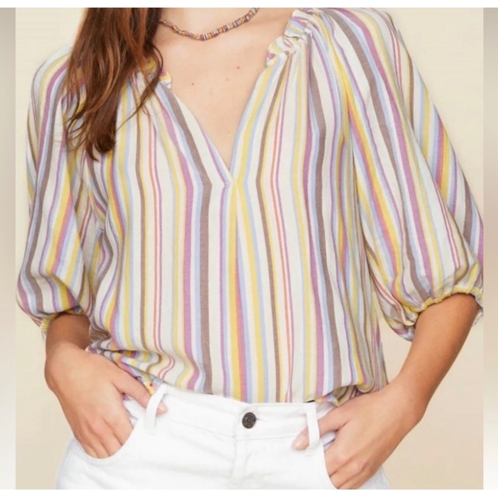 Xirena Jules Top in Sunshade Size L Multicolor Stripes Cotton Ruffle Boho